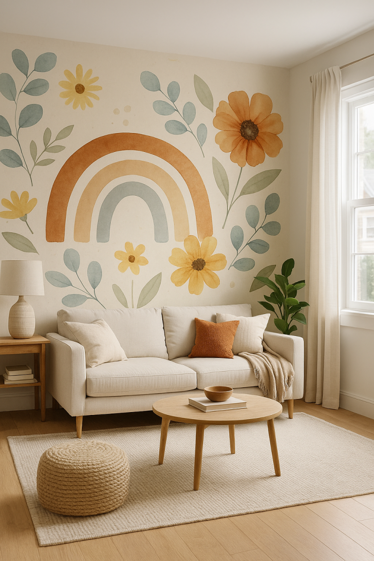 Wohnzimmer – Wand 3 m × 2,5 m, Regenbogen-Motiv